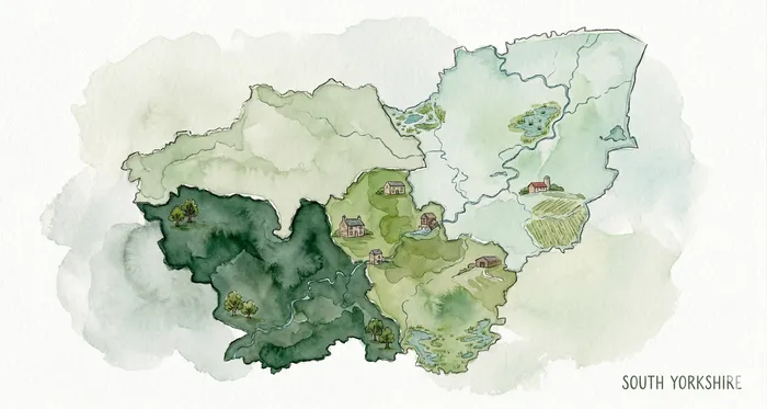 Map of South Yorkshire showing Barnsley, Doncaster, Rotherham and Sheffield